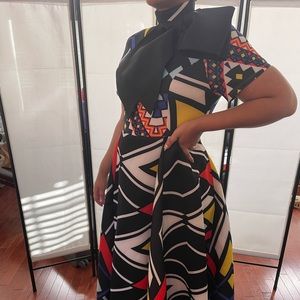 Multi colored statement dress with large bow